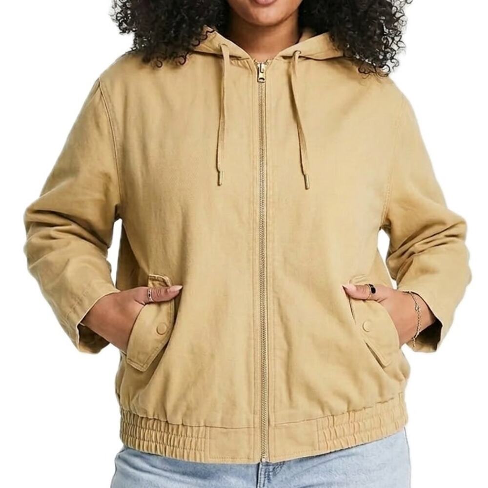 ASOS Design Stone Tan Oversized Cotton Canvas Hooded Bomber Jacket Plus Size 18